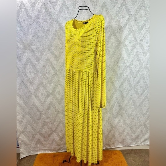 Zara Maxi long sleeve yellow polka dot dress size L - Picture 9 of 10